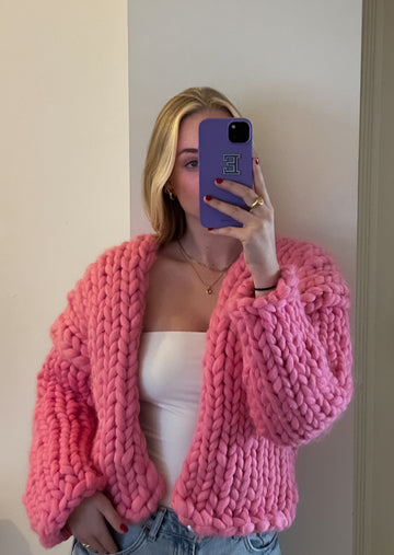 Pinke Chunky Strickjacke