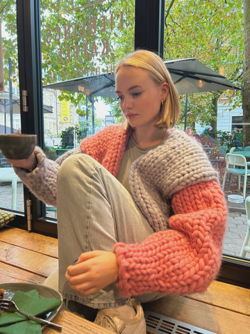 Dusty Pink/Grey Chunky Cardigan